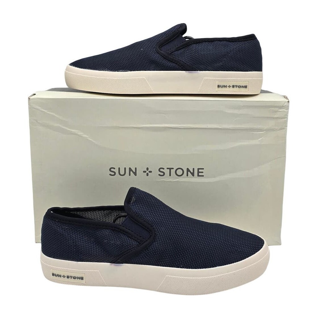 Sun Stone Slip On Casual Shoe Lyle Navy Mesh Goring Platform Sneakers Men's 8M